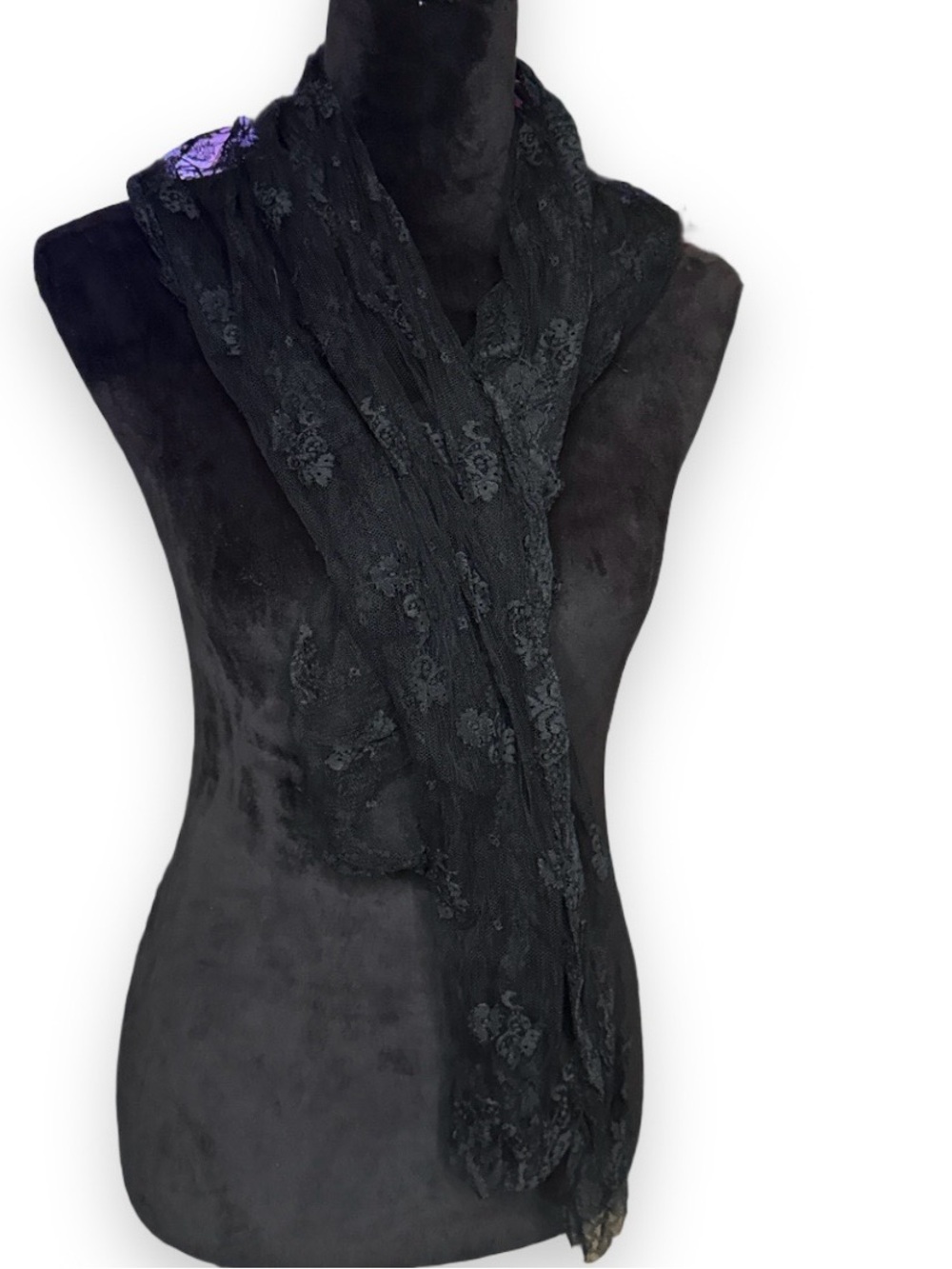 Elegant Black Floral Lace Scarf - Women's Accessory